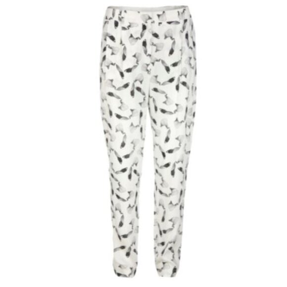 🪽Designer Women Sz S dress pant SAMSOE SAMSOE plumes pattern office pant White - Picture 2 of 10